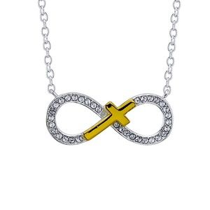NWT! Infinity Cross Necklace, Crystal, Silver Tone!